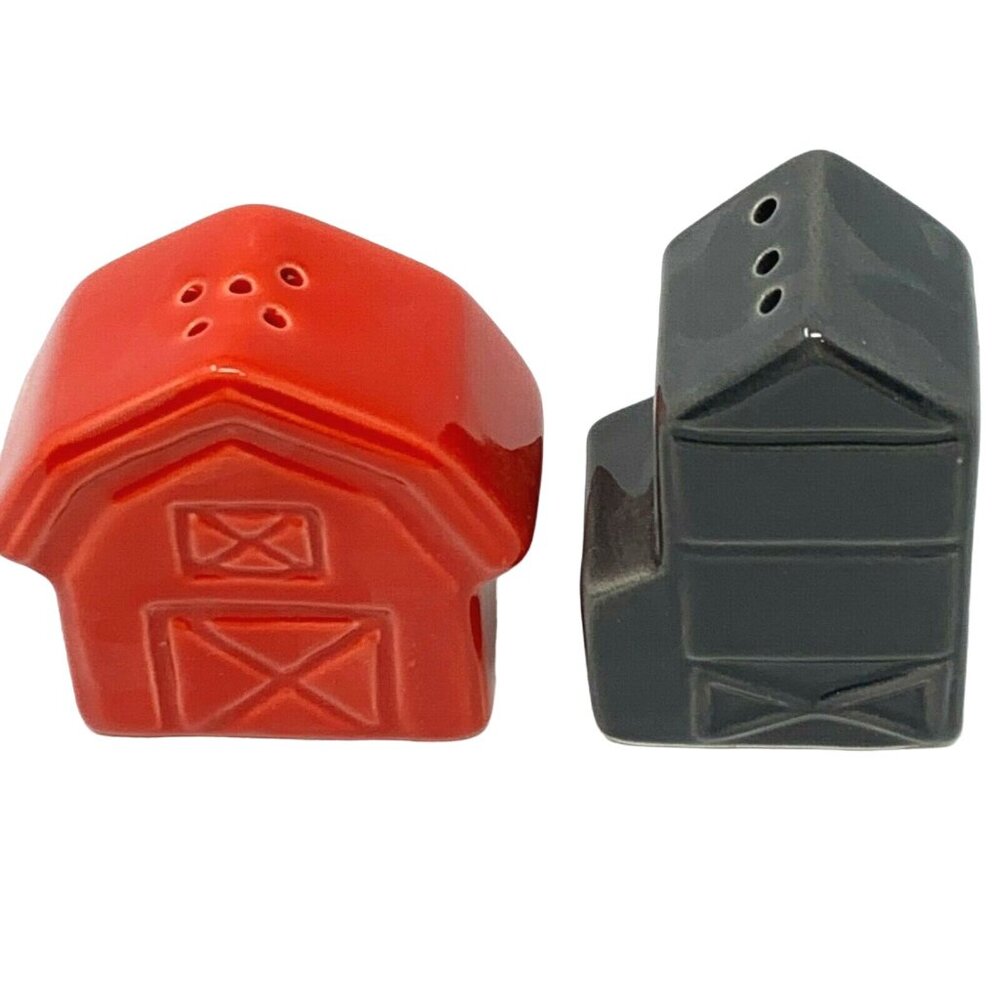 Farmhouse Barn Salt & Pepper Shaker by Core Kitchen Red Black Ceramic